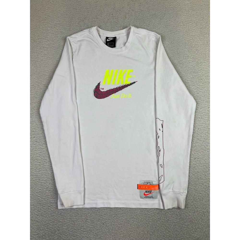 Nike Shirt Mens Small White Long Sleeve Just Do It Graphic Swoosh DC2724-100